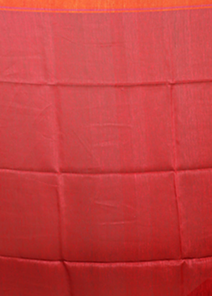 Red Linen Silk Saree With Blouse Piece