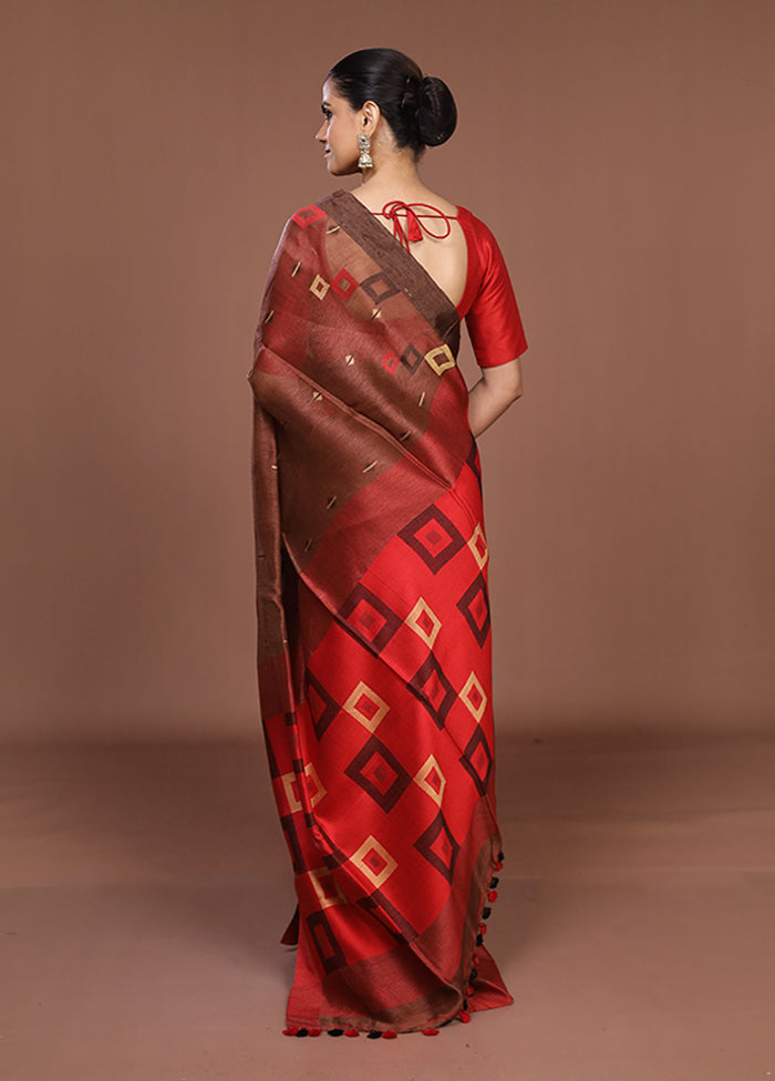 Brown Linen Silk Saree With Blouse Piece