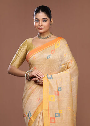 Rust Linen Silk Saree With Blouse Piece