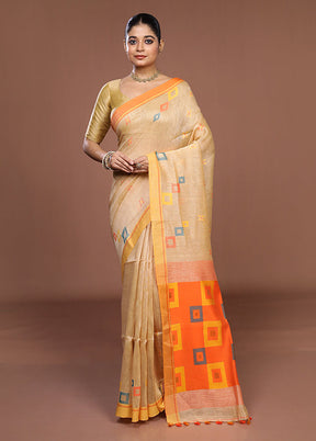 Rust Linen Silk Saree With Blouse Piece