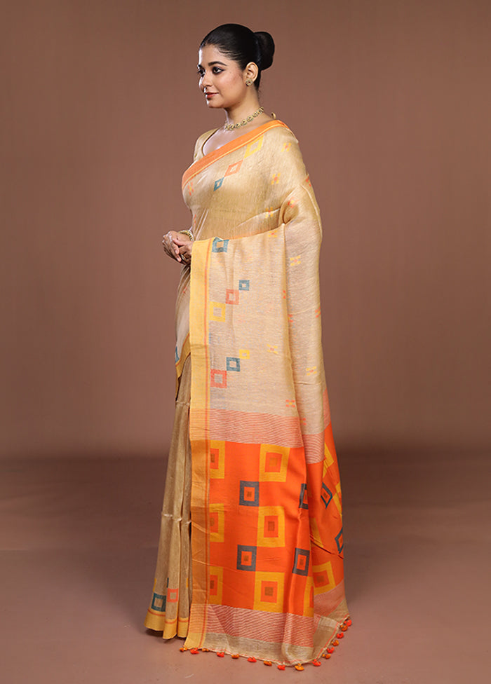 Rust Linen Silk Saree With Blouse Piece