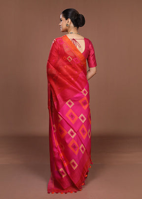 Red Linen Silk Saree With Blouse Piece