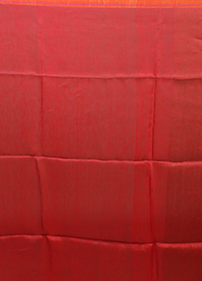 Red Linen Silk Saree With Blouse Piece