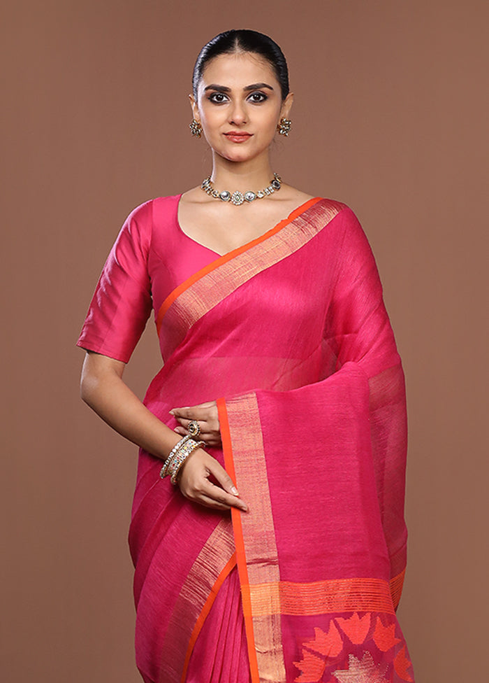 Pink Matka Silk Saree With Blouse Piece