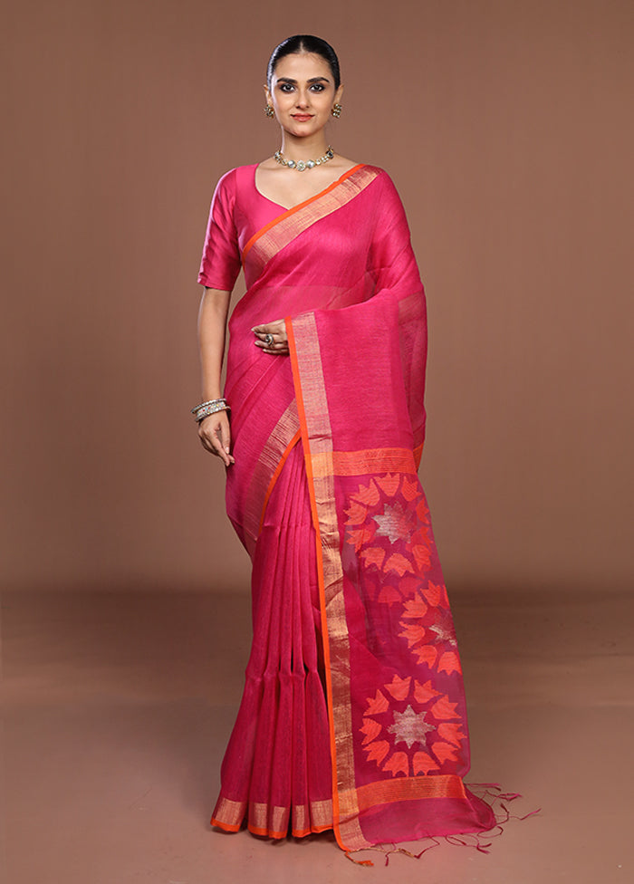 Pink Matka Silk Saree With Blouse Piece