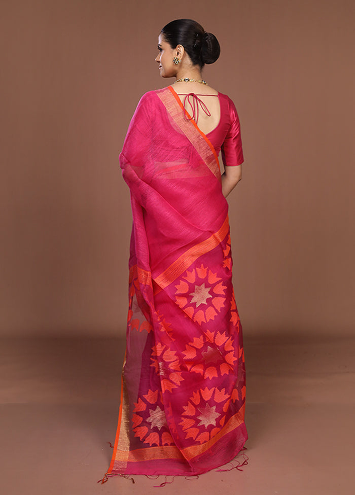Pink Matka Silk Saree With Blouse Piece