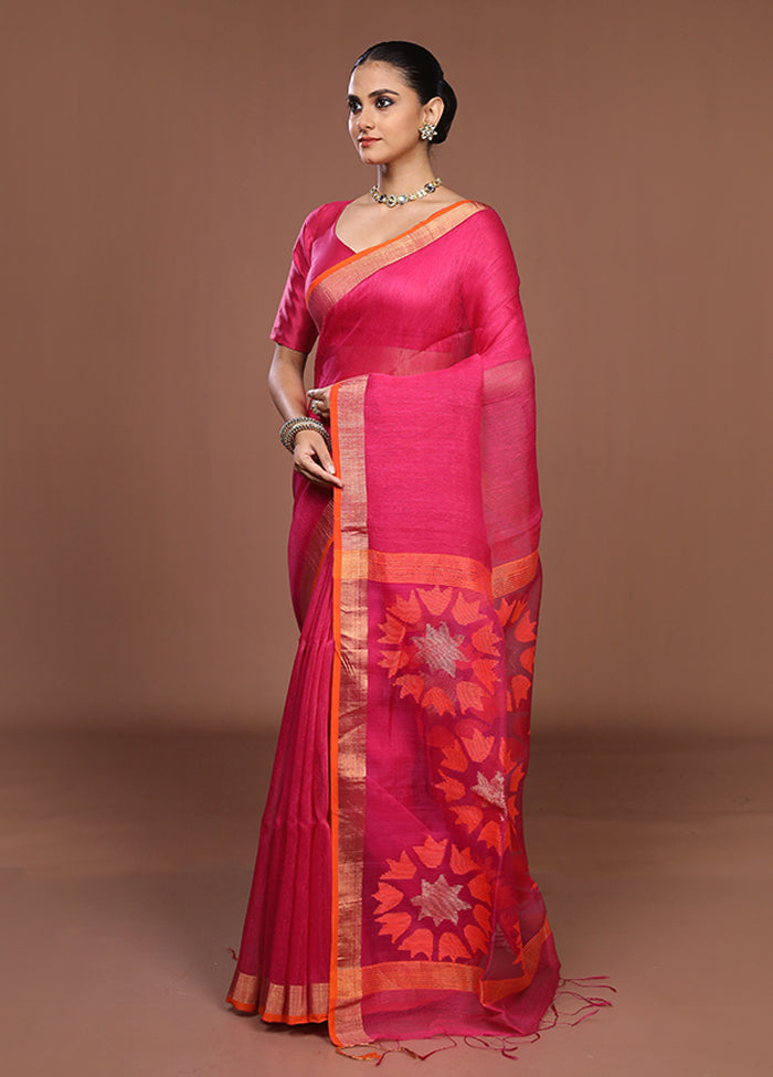 Pink Matka Silk Saree With Blouse Piece