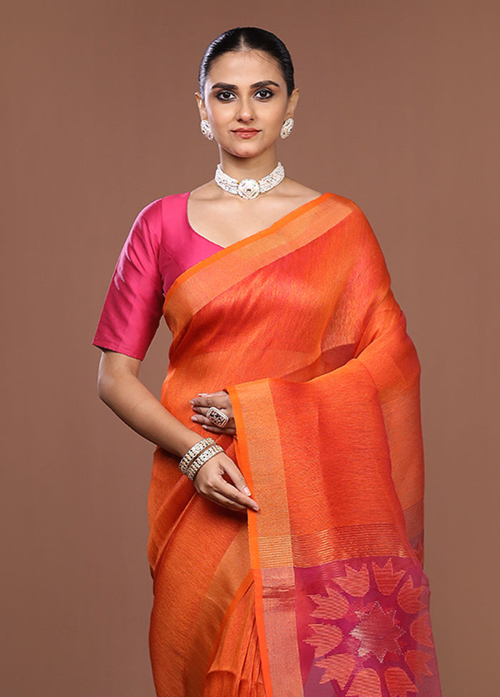 Rust Matka Silk Saree With Blouse Piece