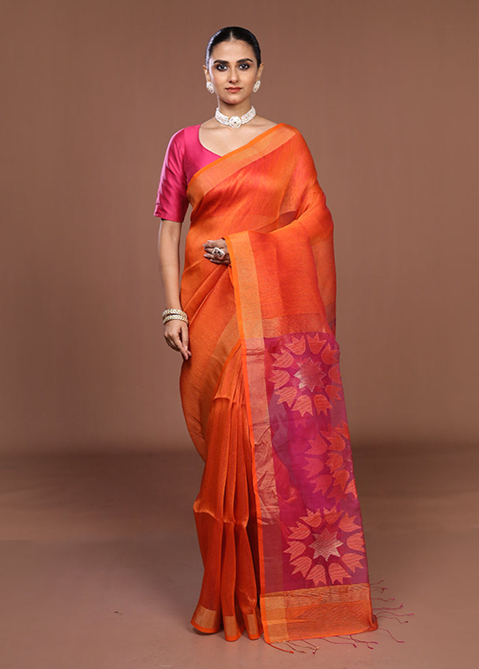 Rust Matka Silk Saree With Blouse Piece