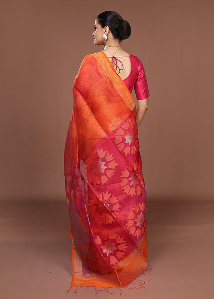 Rust Matka Silk Saree With Blouse Piece