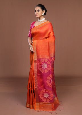 Rust Matka Silk Saree With Blouse Piece