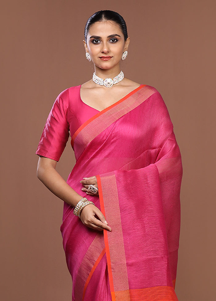 Pink Matka Silk Saree With Blouse Piece