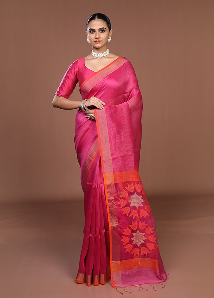 Pink Matka Silk Saree With Blouse Piece