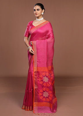Pink Matka Silk Saree With Blouse Piece