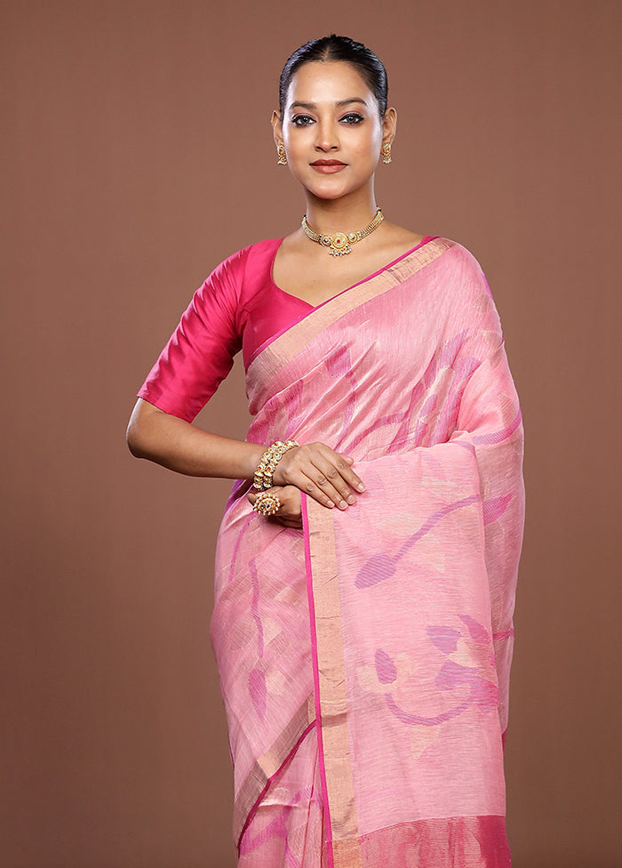Pink Handloom Matka Pure Silk Saree With Blouse Piece