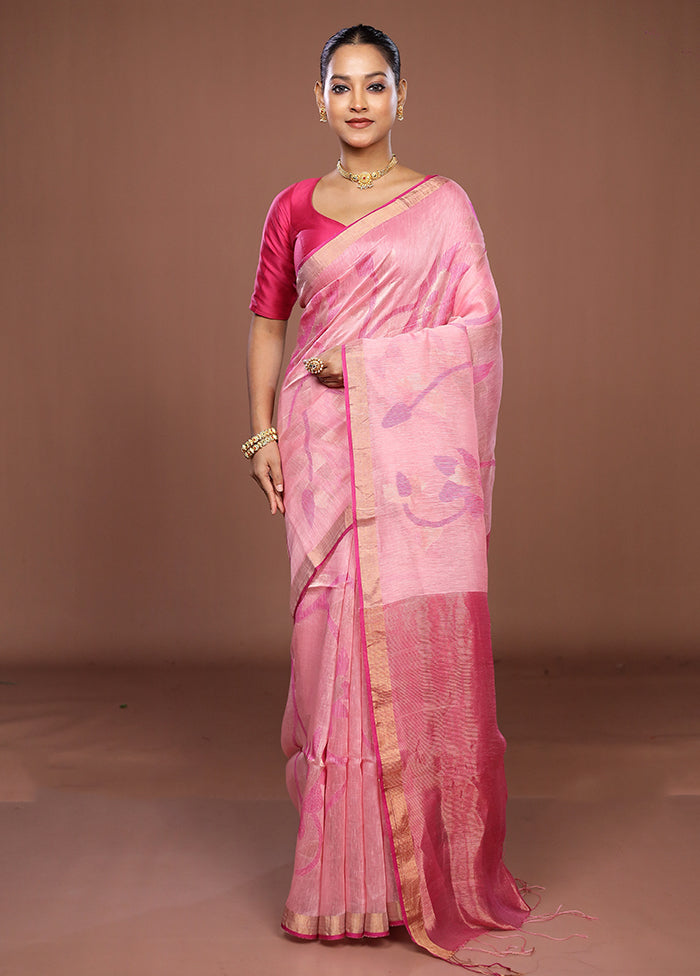 Pink Handloom Matka Pure Silk Saree With Blouse Piece