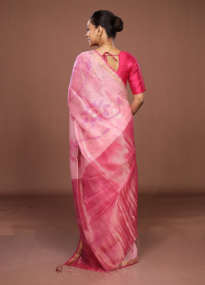 Pink Handloom Matka Pure Silk Saree With Blouse Piece