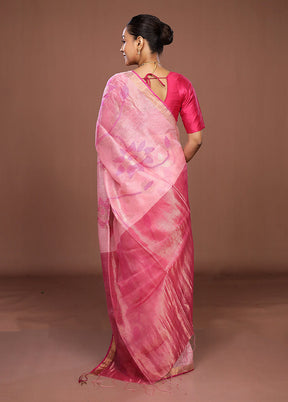 Pink Handloom Matka Pure Silk Saree With Blouse Piece