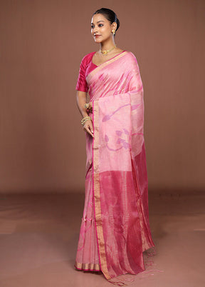 Pink Handloom Matka Pure Silk Saree With Blouse Piece