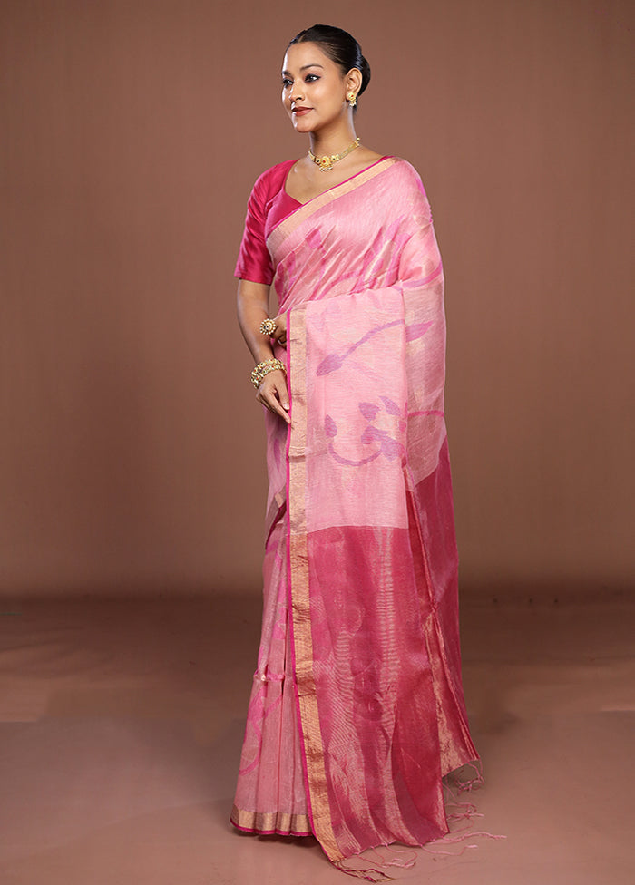Pink Handloom Matka Pure Silk Saree With Blouse Piece