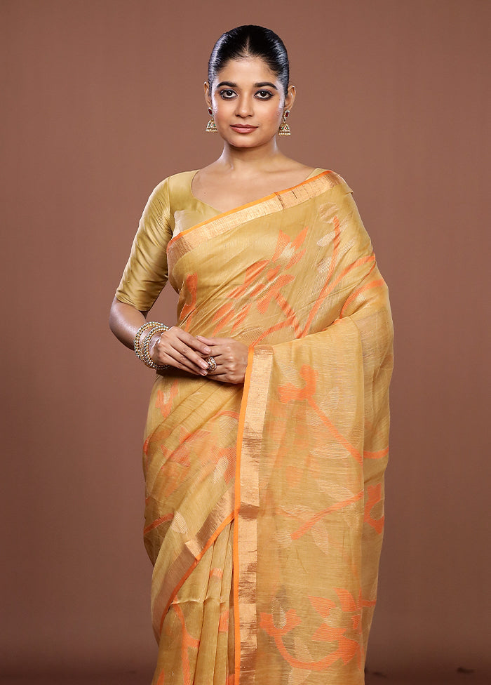 Cream Handloom Matka Pure Silk Saree With Blouse Piece