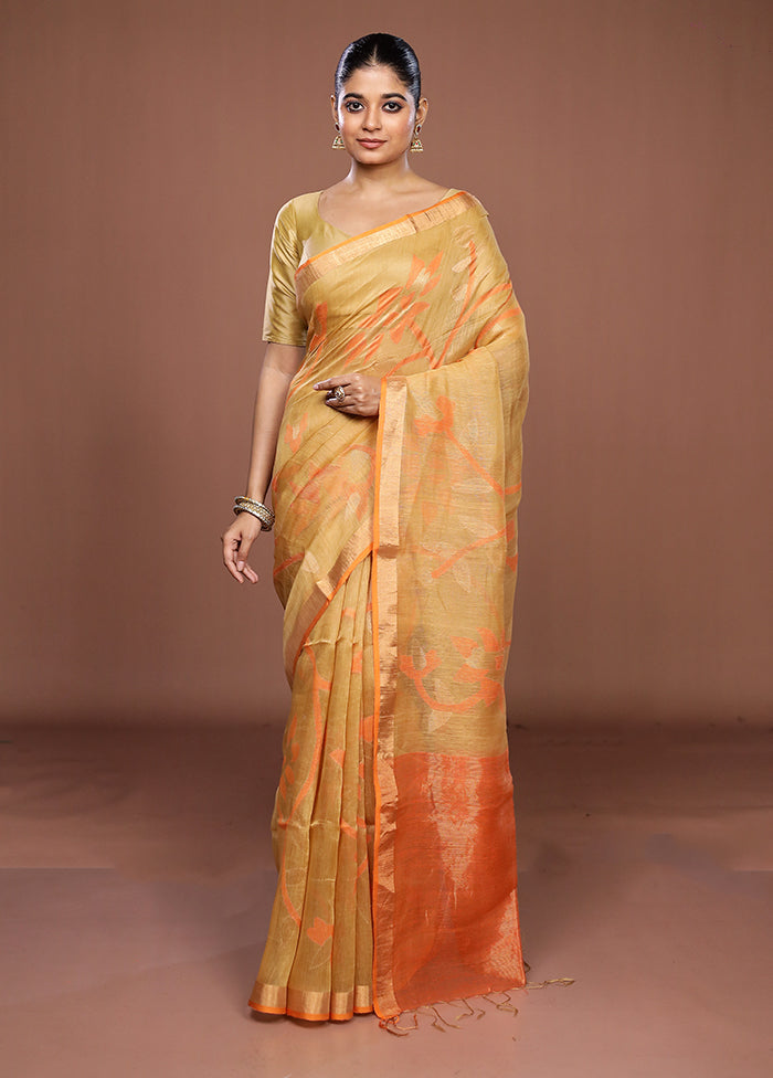 Cream Handloom Matka Pure Silk Saree With Blouse Piece
