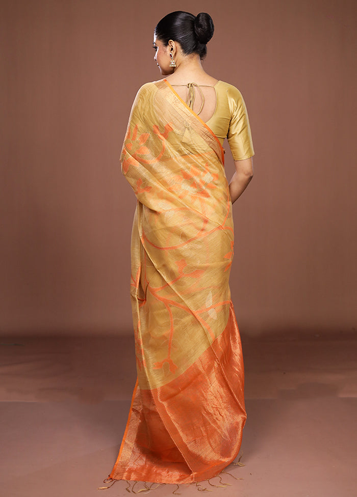 Cream Handloom Matka Pure Silk Saree With Blouse Piece