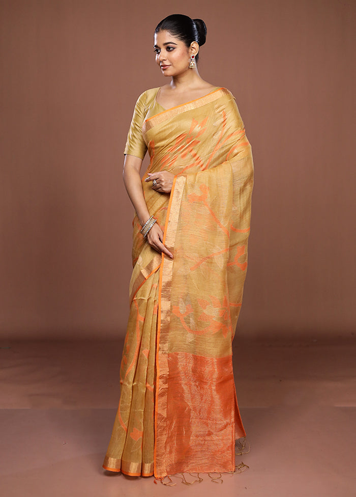 Cream Handloom Matka Pure Silk Saree With Blouse Piece