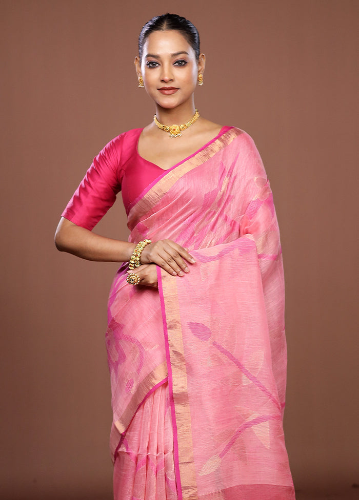 Pink Handloom Matka Pure Silk Saree With Blouse Piece
