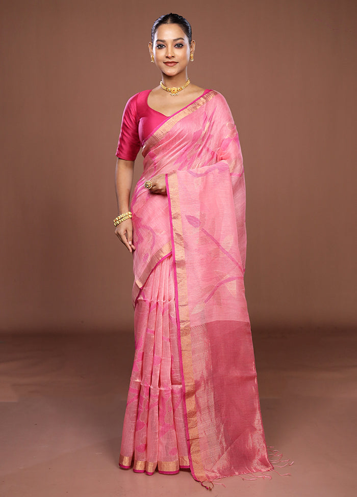 Pink Handloom Matka Pure Silk Saree With Blouse Piece