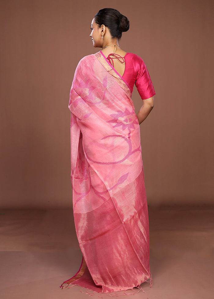Pink Handloom Matka Pure Silk Saree With Blouse Piece
