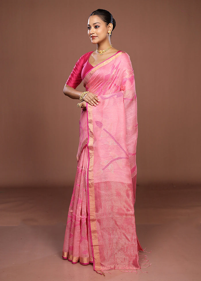 Pink Handloom Matka Pure Silk Saree With Blouse Piece