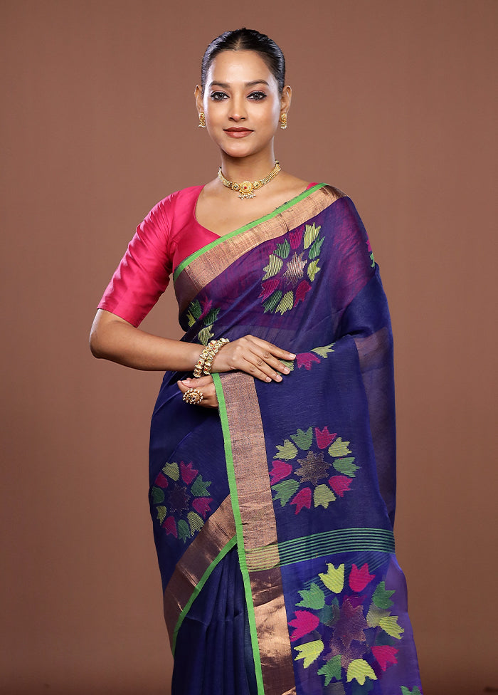 Blue Matka Silk Saree With Blouse Piece