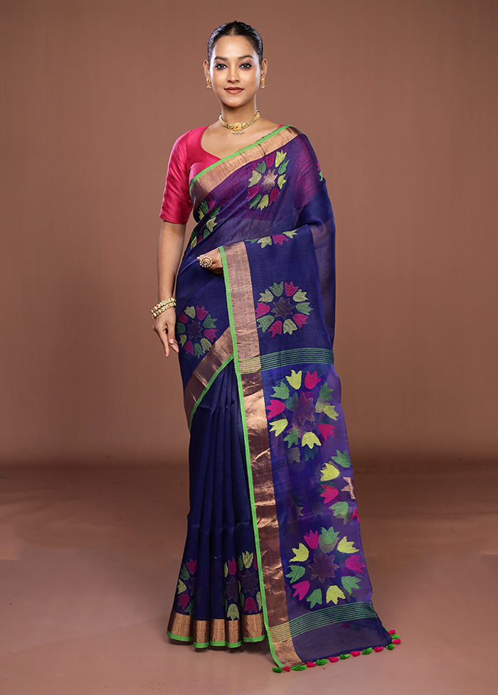 Blue Matka Silk Saree With Blouse Piece