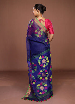 Blue Matka Silk Saree With Blouse Piece