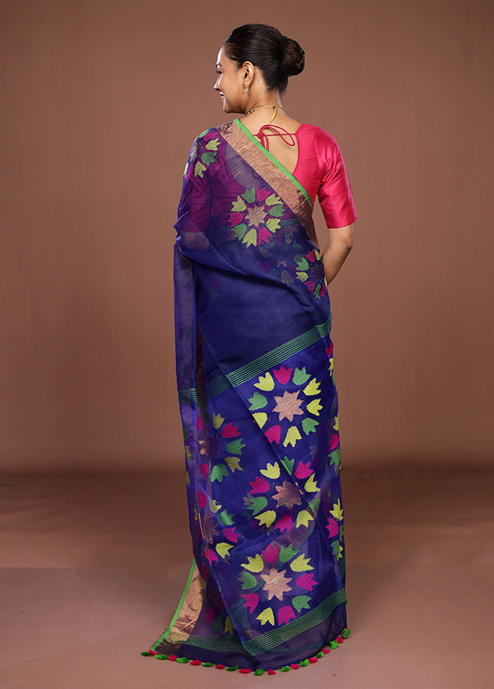 Blue Matka Silk Saree With Blouse Piece