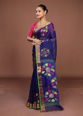 Blue Matka Silk Saree With Blouse Piece