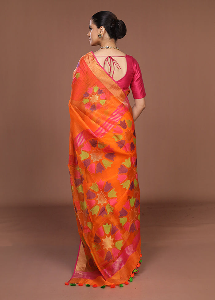 Orange Matka Silk Saree With Blouse Piece