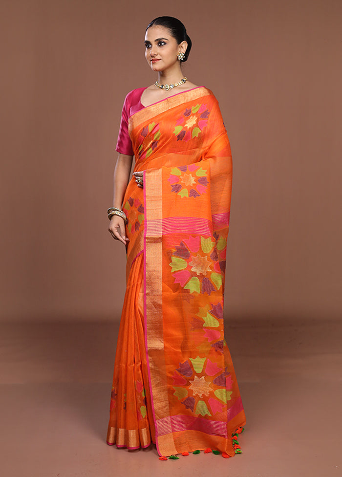 Orange Matka Silk Saree With Blouse Piece