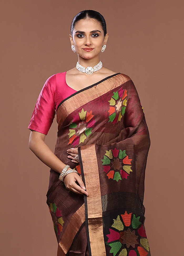 Brown Matka Silk Saree With Blouse Piece