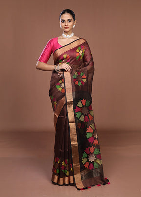 Brown Matka Silk Saree With Blouse Piece