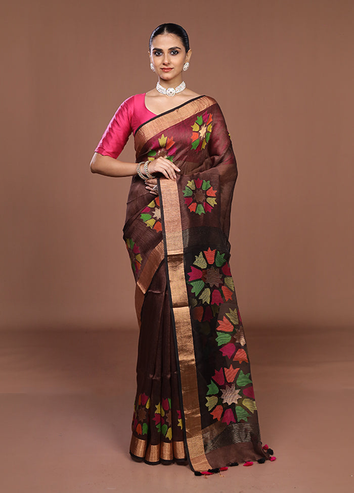 Brown Matka Silk Saree With Blouse Piece
