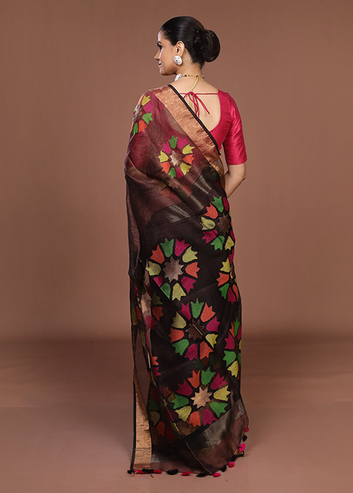 Brown Matka Silk Saree With Blouse Piece