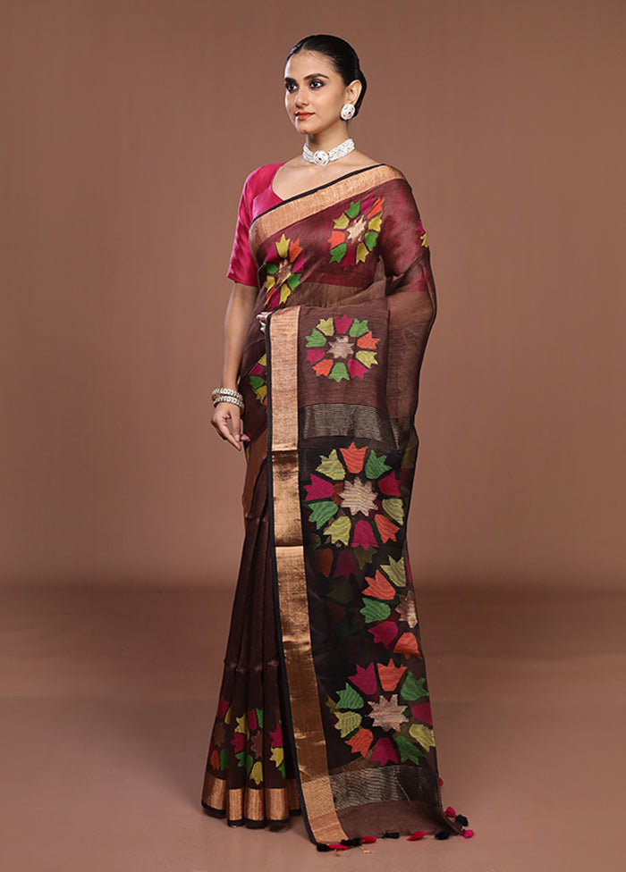 Brown Matka Silk Saree With Blouse Piece