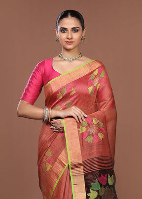 Rust Matka Silk Saree With Blouse Piece