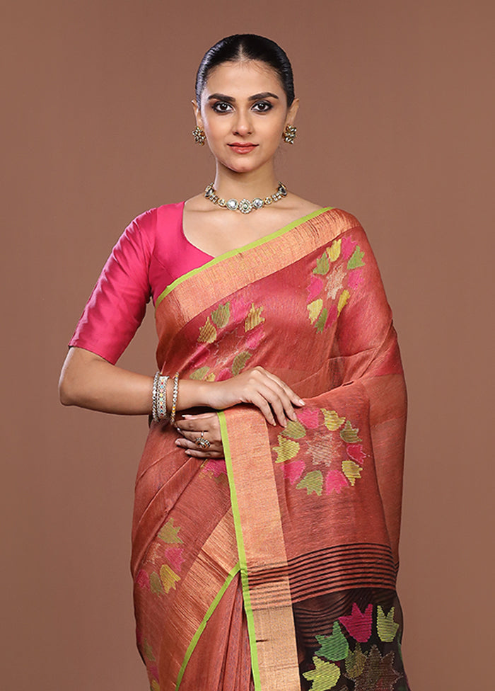 Rust Matka Silk Saree With Blouse Piece