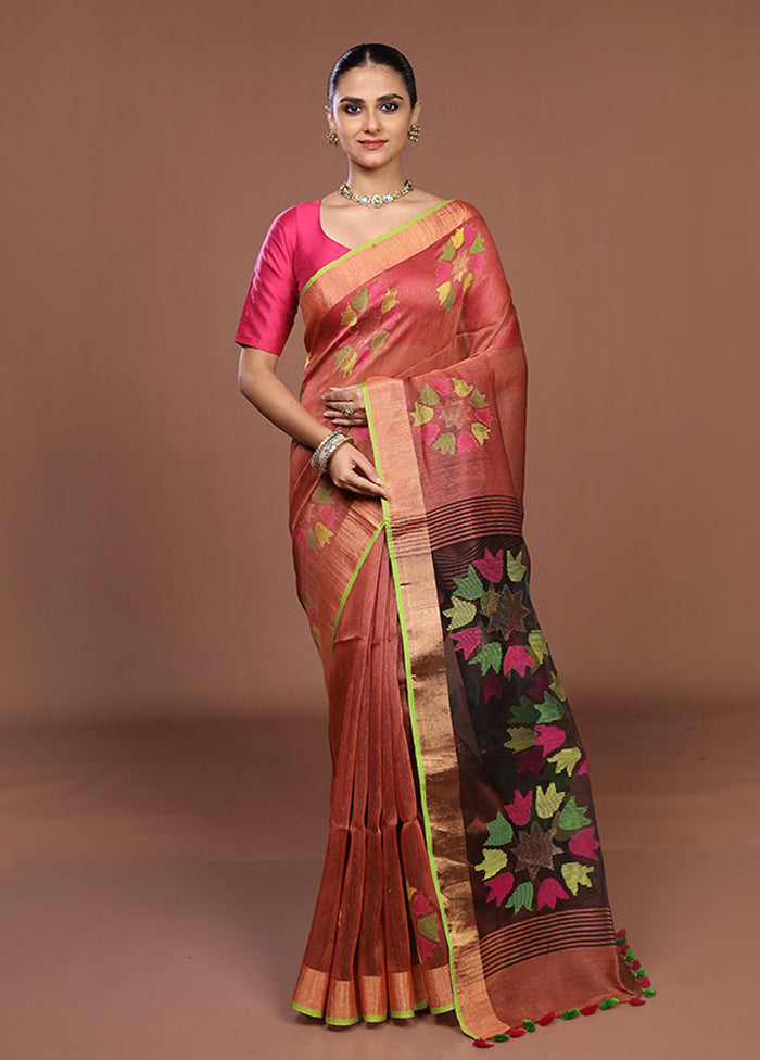 Rust Matka Silk Saree With Blouse Piece