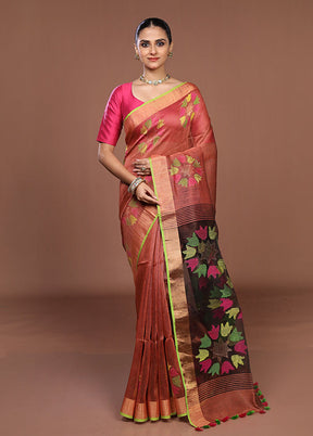 Rust Matka Silk Saree With Blouse Piece