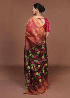 Rust Matka Silk Saree With Blouse Piece