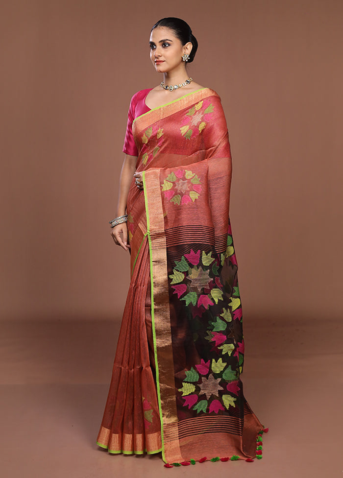Rust Matka Silk Saree With Blouse Piece